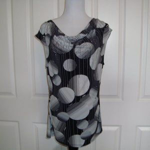 Style & Co Top Blouse Sequin Ruched Sides Drape Neck Black White sz M